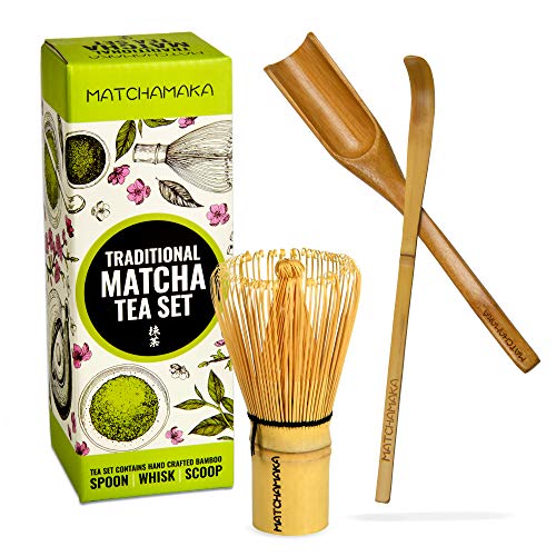 MATCHAMAKA Set da tè con frusta Matcha, frusta giapponese (Chasen), paletta tradizionale (chashaku), cucchiaino da tè – Il perfetto set per cerimonia del tè verde Matcha – Kit tradizionale per tè