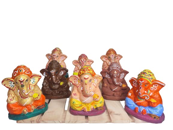 Satya Sattvik Cow Dung Ganesha Idols Colored and Designed Sats_132