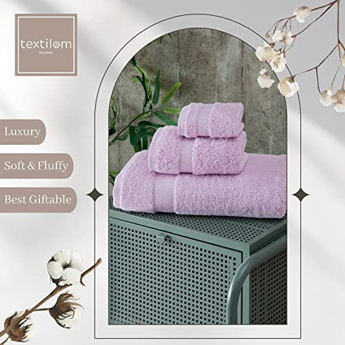 Textilom 100% Turkish Cotton 3 Pcs Bath Towel Set, Luxury Bath Towels For Bathroom, Soft & Absorbent Bathroom Towels Set (1 Bath Towel, 1 Hand Towel, 1 Washcloth)- Lilac #TOP2