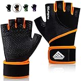 HTZPLOO Workout Gloves Gym Gloves Weight Lifting Gloves for Men Women with Full Palm Pad,Strong Wrist Wraps Support,Enhanced Grip,for Fitness,Training,Weightlifting,Exercise (Black&Orange, X-Large)