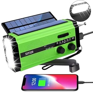 YIKANWEN Draagbare zonne-radio, AM/FM zwengelradio met oplaadbare 5000 mAh batterij powerbank, led-zaklamp & leeslamp, SOS-alarm voor camping, buitendeur (groen)