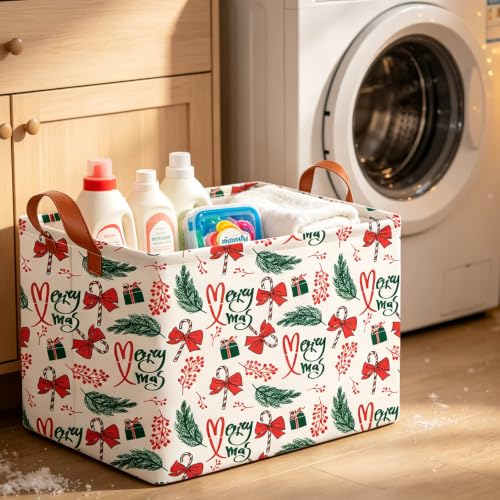 Image of CLOCOR Rectangular Storage Basket,Collapsible Cute Pattern Storage Bin,Waterproof Books Box with Handles,Gift Basket(HOHO Christmas)