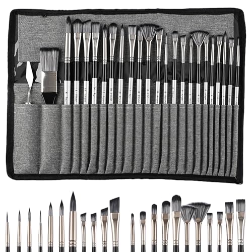 Zyiphor 23 Piezas Pinceles Pintura Acrilica Pinceles Miniaturas Acuarela Profesional con Bolsa de Lona y Espátula para Acuarela, Gouache,óleo, Ideal para Principiantes Y Profesionales