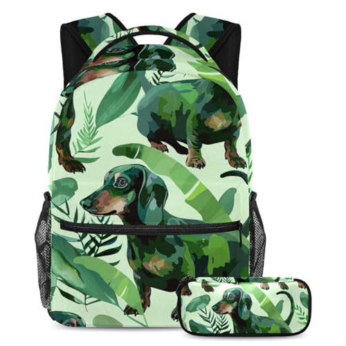 Ensemble cartable teckel vert avec trousse assortie pour écoliers
