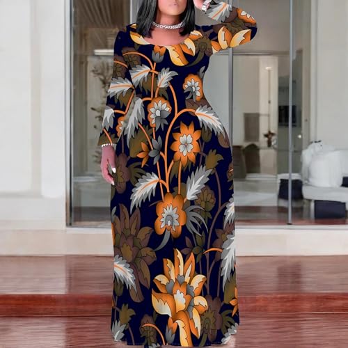 Image of PinkPatty Plus Size Maxi Dresses for Women Long Sleeve Crew Neck Sundress Casual Fall Dress with Pockets