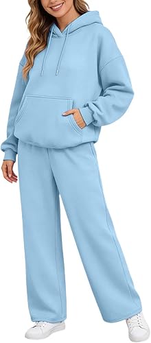 SamLng Winter Travel Outfits for Women Crew Neck Hoodie Sweatsuit Loose Comfy Ca