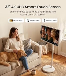 ApoloSign 32 Inch 4K UHD Smart Portable TV on Wheels, Android 16 EDLA Certified, 256GB Storage, Built-in 15000mAh Battery, Voice Remote, Touch Screen TV with Rolling Stand for Home, Office - Gen2 — photo 2 of 6
