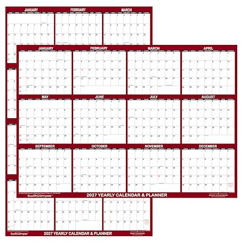Planificador anual de pared 2027 borrable SwiftGlimpse 18x24 reversible horizontal vertical marrón
