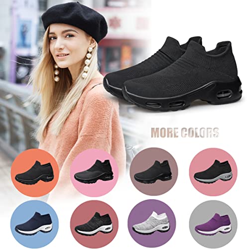 Image of YHOON Women's Walking Shoes - Sock Sneakers Slip on Mesh Platform Air Cushion Athletic Shoes Work Nurse Comfortable