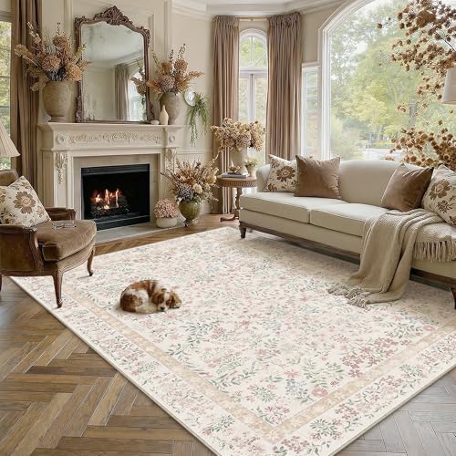 Tapete Decorativo Floral Bajo Pile Rosa 8x10 ft miniatura 2