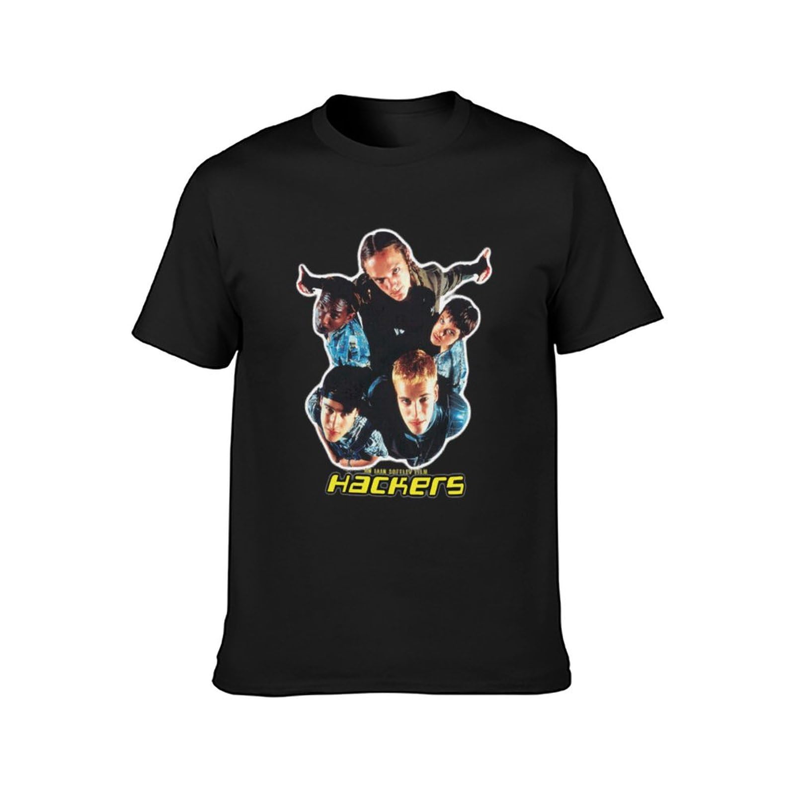 Hackers Movie Promo 1995 Angelina Jolie Throwback Black Men T-Shirt Graphic Printed Top Unisex Tee Black3XL