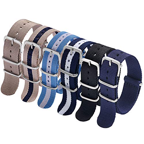 Carty Military Nylon Watch Straps 22mm 6 Pack Nylon Watch Bands(Khaki+Beige/Blue+Sky Blue/White+Navy Blue/White+Black+Navy Blue) Carty Military Nylon Watch Straps 22mm 6 Pack Nylon Watch Bands(Khaki+Beige/Blue+Sky Blue/White+Navy Blue/White+Black+Navy Blue)