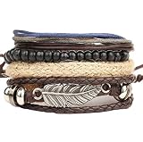 ICHQ Armband, Mode Herren Leder Armbänder Mehrfache Kombinationen Armreifen Schmuck Armband Men's Geschenk Zubehör Leather Bracelet (A)