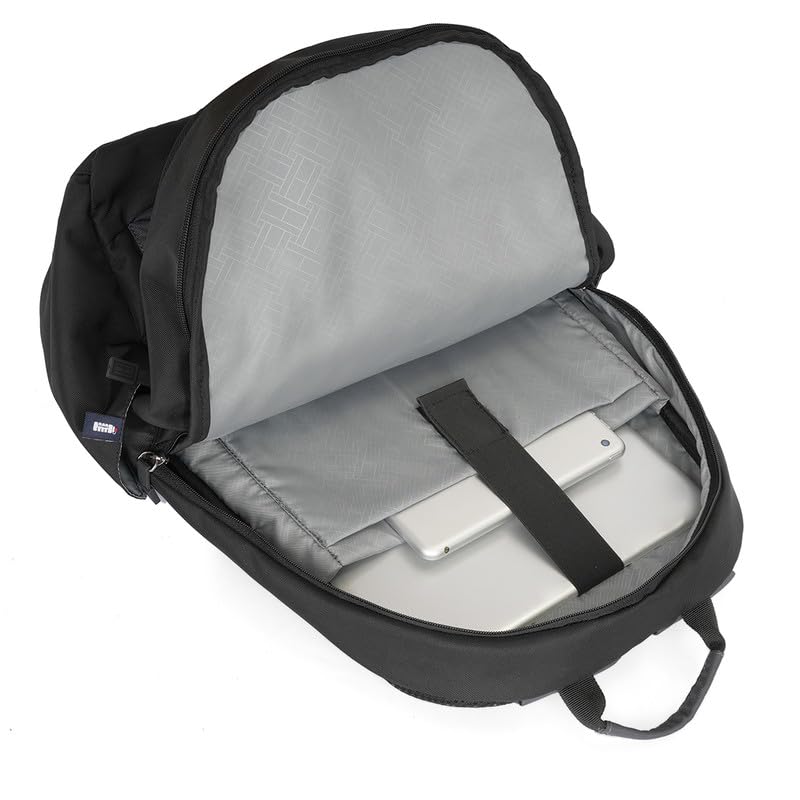 Image of Tommy Hilfiger Bradenton Unisex Casual Backpack - Black+Granite Grey | 23 Capacity | Polyester | Padded & Adjustable | No. Of Compartment: 2 | Zipper Closure