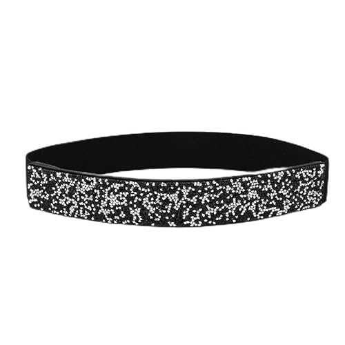 COTIM COYIN Women's Rhinestone Stretchy Waist Belt, Shiny Party Waist Belt, Black