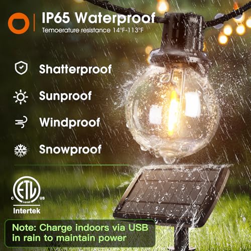 addlon 100FT Solar String Lights Outdoor with Remote, 54 LED Shatterproof Bulbs, Dimmable & Timable, 3 Light Modes, G40 Waterproof Solar String Lights for Outside Backyard Party Decor - Image 4