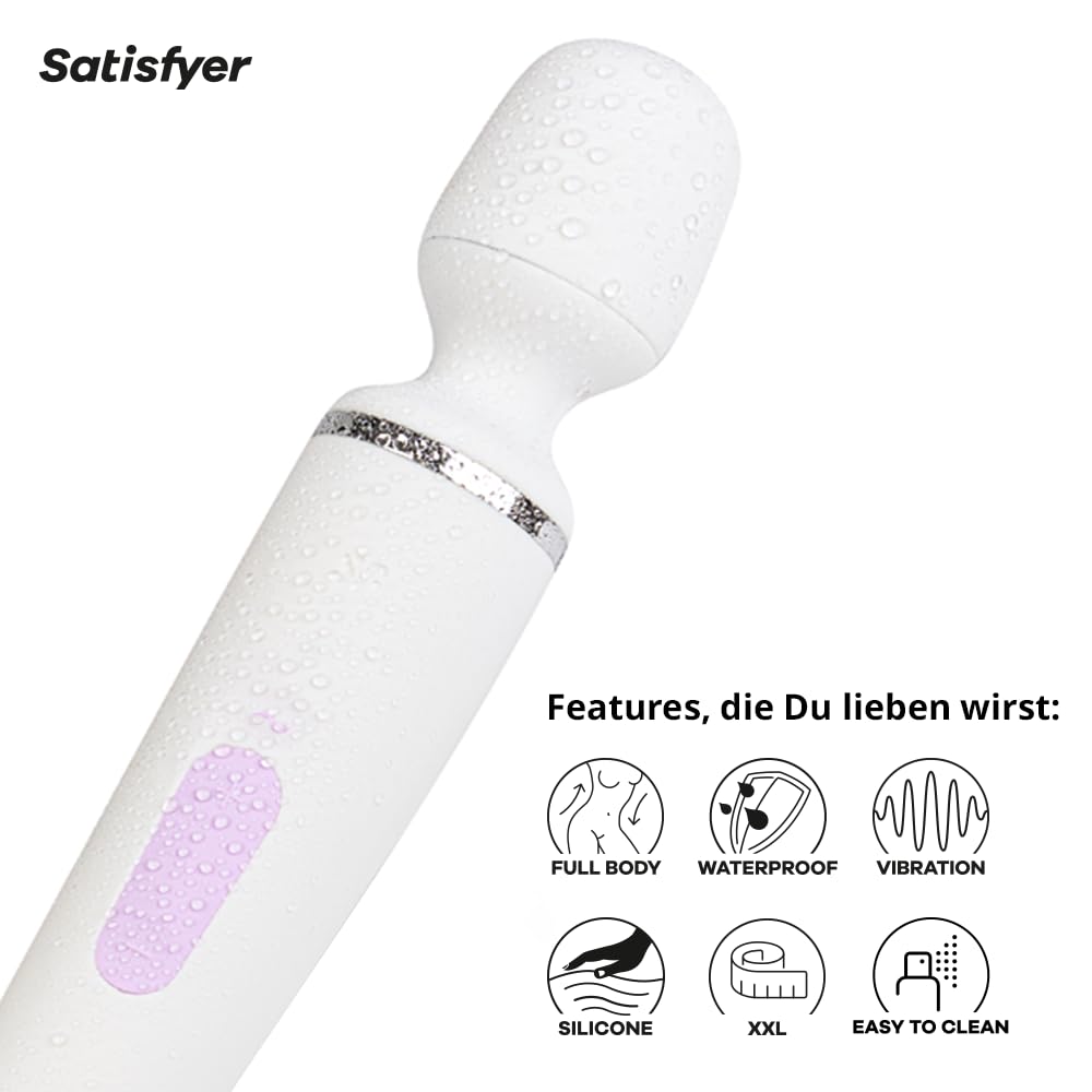 Satisfyer Wand-er Woman Massagestab mit 50 Vibrations-Modi | Farbe Weiß | Sex-Spielzeug stark & leise | Elektronische Körpermassage für Frauen & Männer | Kleiner Ganzkörper Vibrator | Erotik