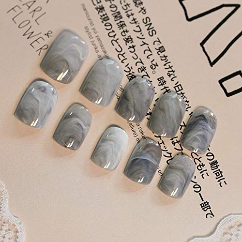 TJJF 24 Stück/Set Grauer Marmor Design Lady Nails Acryl Voll Falsche Nagelspitzen Nail Art Fake Nails Tools + Duo Side… – Bild 3