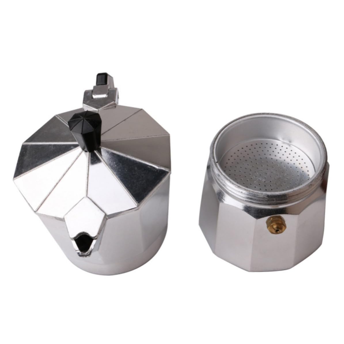 Caffettiera Moka in Alluminio 600ml, 12 Tazze, Ottagonale | Finitura Argento , Stile Europeo , Manico Resistente al Calore , Riempimento Semplice e Pulizia Agevole