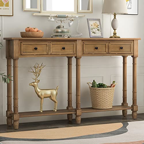 P PURLOVE Wood Slim Console Table with Drawer 58 Inch Long Sofa Table with Bottom Shelf for Living Room Bedroom Hallway Entryway