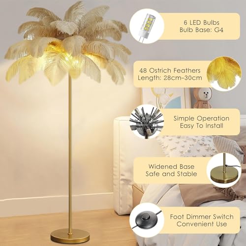 Lámpara de pie de avestruz de 160 cm en gris con sofisticada luz LED 3