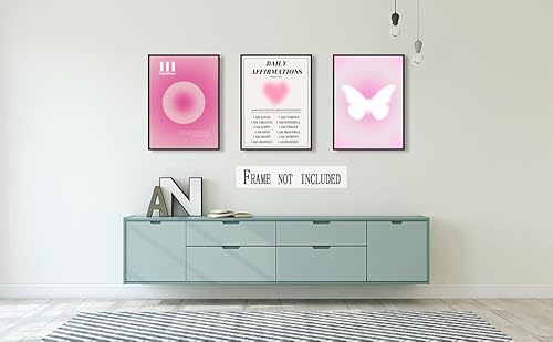 Pink Gradient Aura Angel Numbers Posters Sets For Room Aesthetic Spiritual Affirmation Canvas Wall Art Positive Energy Painting Y2K Butterfly Pictures Trendy Wall Decor For Bedroom 16X24In Unframed #TOP5