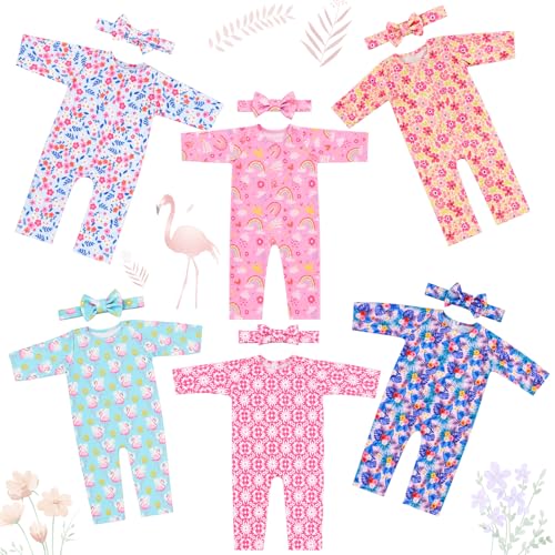 Image of Reborn Baby Doll Clothes Set for 18 Inch Colorful Babydolls Clothes Outfits Realistic Cute Strawberry Fruit Pattern Dress Accessories with Headband Bulk for Girl(Tropical Print Set)