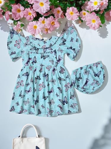 Image of mini mama by Bella Moda Butterfly Sleeve Front Pearl Work with All Over Print (Sky Blue, 12-18M)
