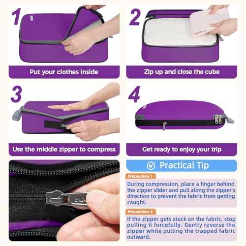 Image of BAGAIL 4 Set /6 Set /8 Set Compression Packing Cubes Travel Accessories Expandable Packing Organizers (Cloth Pattern, 4-Purple)