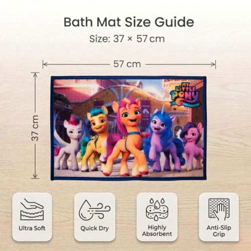 Image of Athom Living My Little Pony Funny Time Themed Multicoloured Kids Bathmat with Latex Backing, ANI-Skid, Premium Nylon Material, Set of 1