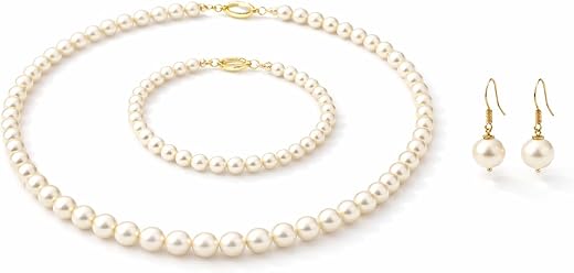 KINKARA Premium 8mm Pearl Necklace Set with Bracelet and Earrings | Stylish Wedding Jewelry for Women.
