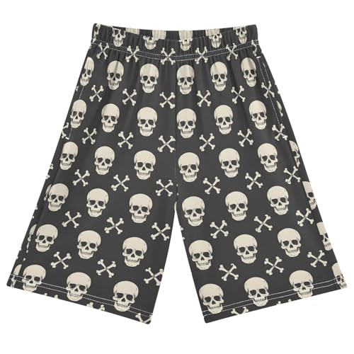 ALAZA Sugar Skull Crossbones Pajama Shorts Elastic Waist Casual Sleep Shorts with Pockets Size 6-14
