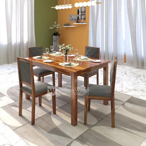 Image of DRIFTINGWOOD Izabel Dining Table 4 Seater | Four Seater Dinning Table with 4 Chairs for Home | Rosewood, Honey Finish, Self Assembly(DIY)