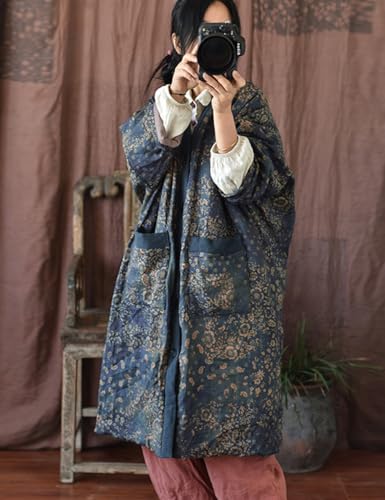 NFYM Long Jackets for Women Winter Outwear Knee Length Printed Vintage Loose Patchwork Quilted Lightweight Jackets3