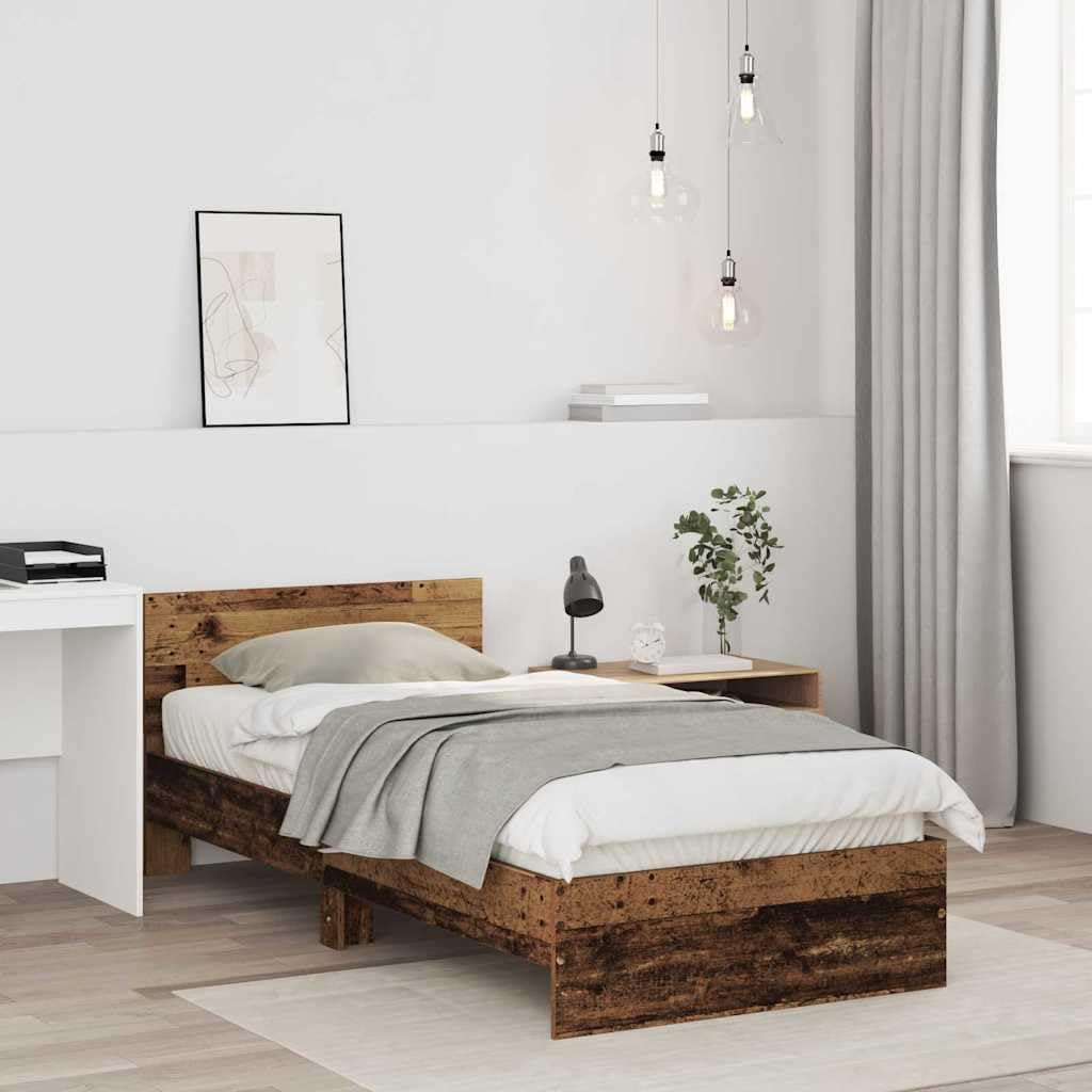 Marco de Cama con Cabecera de Madera Rústica 75 x 190 cm, Estructura Moderna y Resistente con Acabado Mate, Diseño Contemporáneo para Dormitorio, Fácil Ensamblaje