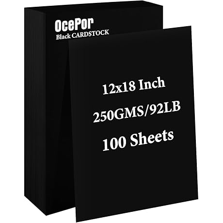 100 Pack Black Cardstock 12 x 18 Inches, Premium 92lb Card Stock Paper