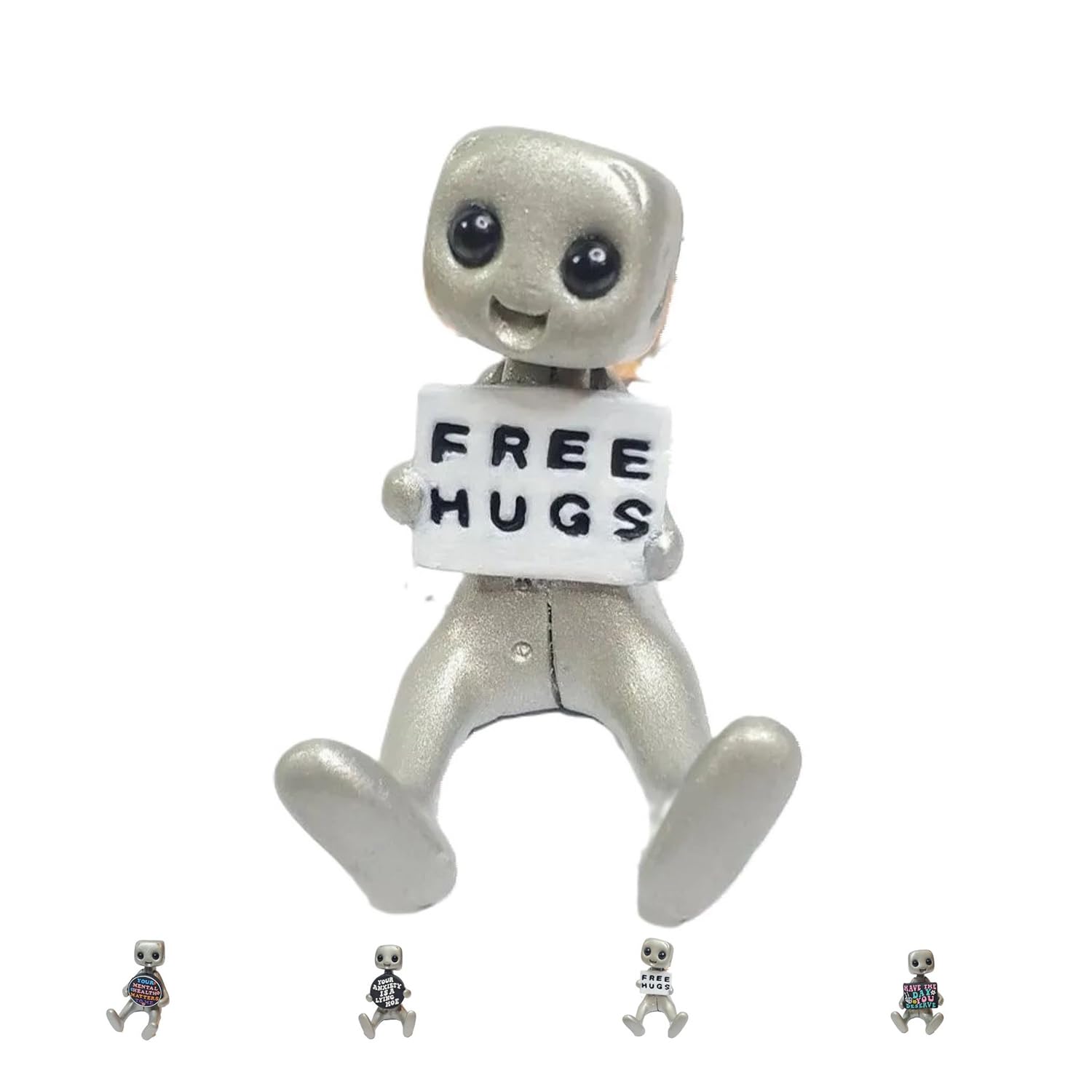 Your Anxiety is A Lying H*e Robot, Cute Little Robot Figure and Slogan, Emotional Support Gift - Mental Health Kawaii Desk Pal (Free Hugs)
