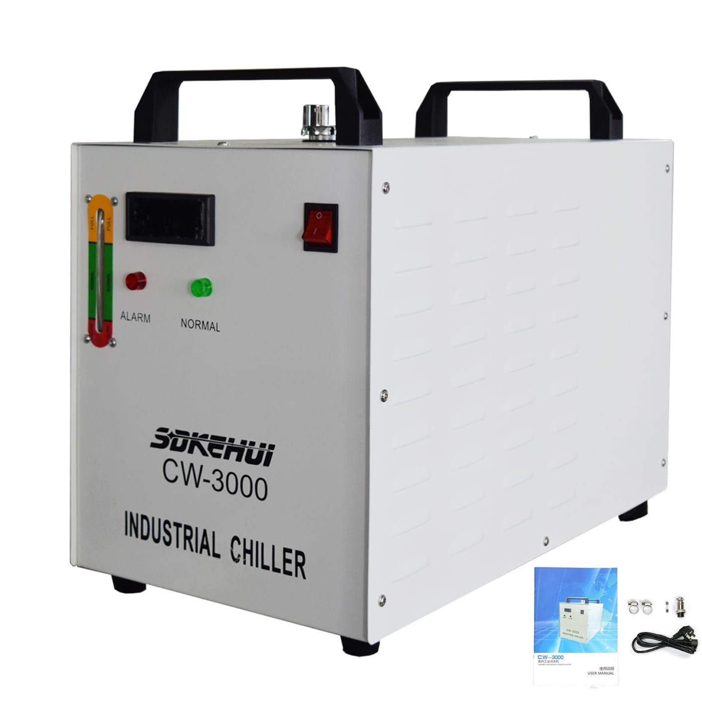 Industrial Chiller Enfriador de Agua Refrigerado Industrial, 220V CW-3000 para Tubo Láser CO2 de 60-130W, 9L Tanque, Enfriador de Tubo Láser de Vidrio Plateado Brillante (Glossy)