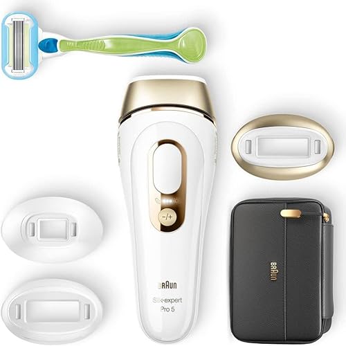 Braun IPL Silk-Expert Pro 5, At Home Permanent Visible Hair Removal, White/Gold, PL5223 & Braun Face Mini Hair Remover FS1000