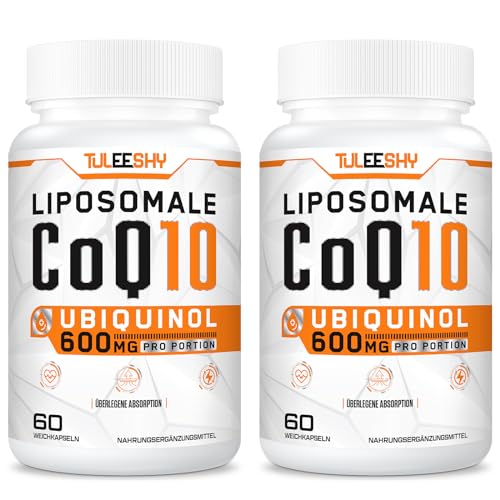 Coenzima Q10 liposomal ubiquinol, dosis alta 600 mg por porción, 300 mg por cápsula, coenzima Q10 antioxidante de alta biodisponibilid (60 cápsulas blandas (paquete de 2))