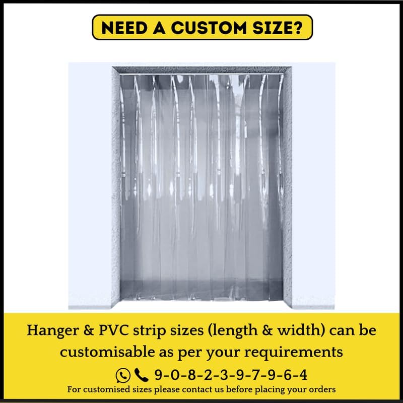 Image of Qlarity Covers 2mm Thick PVC Strip AC Curtain | Size- 36 (20x16) 2pcs Inch Wide Hanger X 7 Feet Long | 5 Strips, 8.5 Inches Wide Vinyl Transparent Door Curtain | Mount Hanger for Cold Storage /Office
