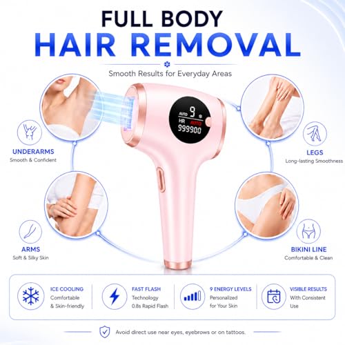 Image of Professional IPL Hair Removal Device for Women & Men | IceCool Painless Laser Hair Removal at Home | Permanent Hair Reduction for Face, Legs, Arms, Bikini & Underarms | 990K Flashes | (Rose Blush)