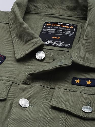Image of The Indian Garage Co Men Slim Fit Badges Trucker Jacket