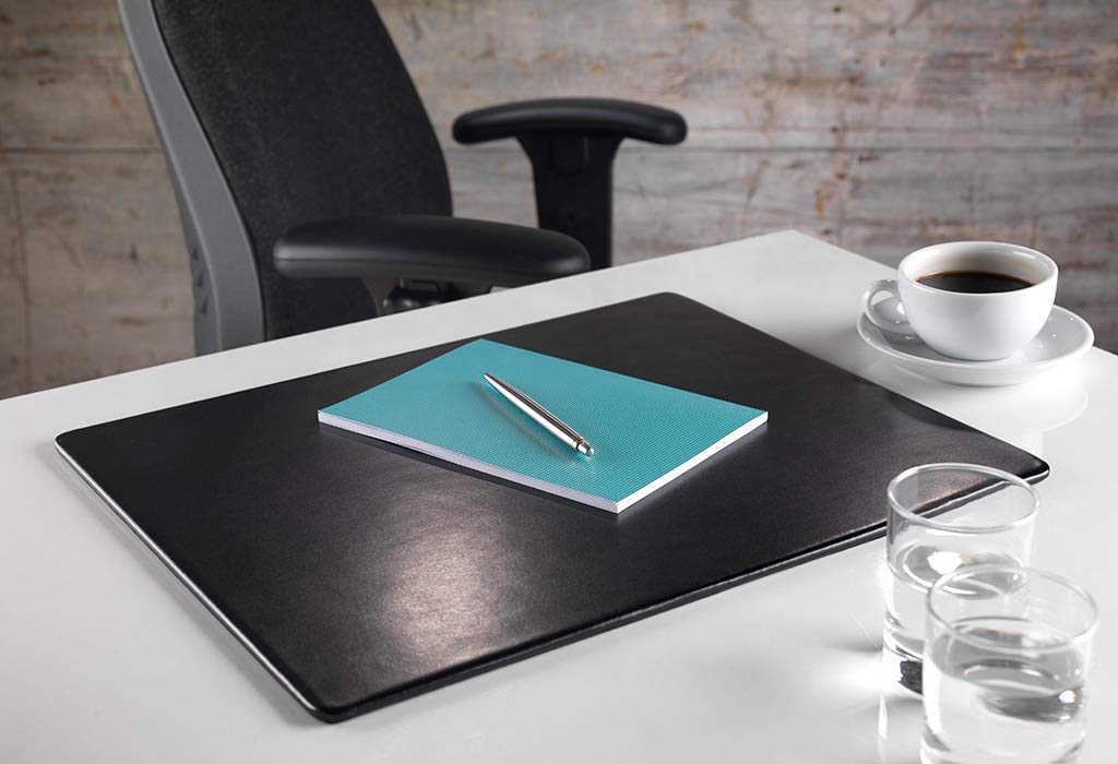 ZALE YARDLEY Leather Desk Mat, Office Desk Conference Pad, Blotter Paper, Computer Table Accessories, 44cm x 36cm Size, Handmade Genuine Leather (Black)