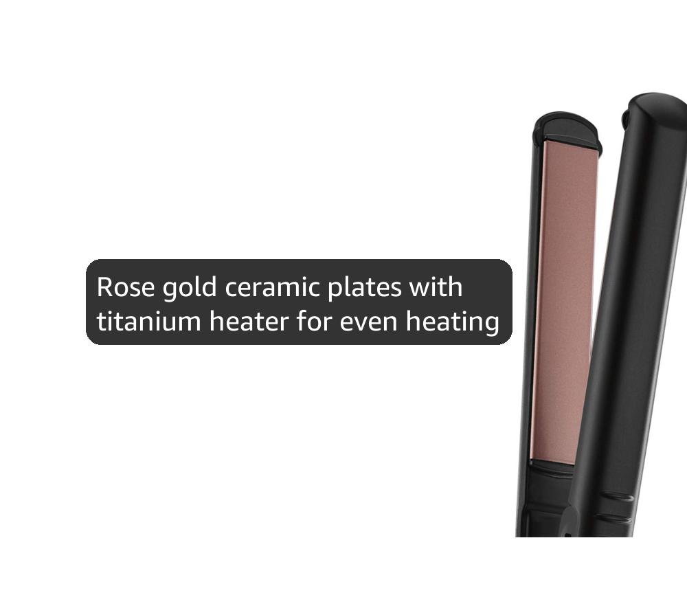 INFINITI PRO CONAIR Rose Gold Ceramic Flat Iron Hair Straightener, 1-Inch Flat Iron with Extra-Long Plates, including a Floating Plate, Advanced Heat Technology, Black