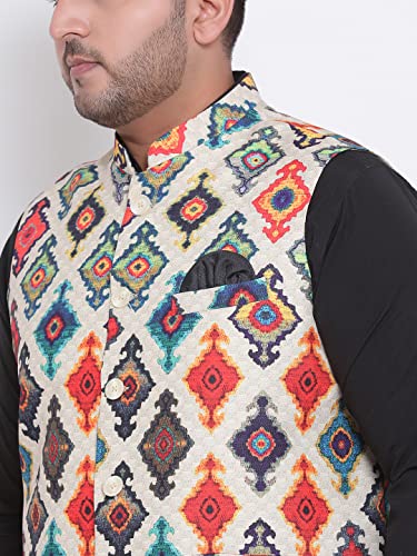 Image of hangup Men's Printed Cotton Nehru Jacket /waist coat, color Green. Size 38 (170A PrintedDup Nehru)