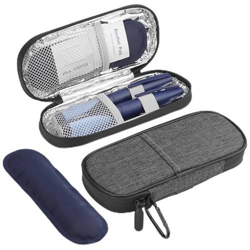 Image of Gelozid Insulin Pen Cooler Travel Case Diabetic Medication Insulated Cool Organizer with 2 Reusable Ice Packs for Insulin Pen and Other Diabetic Supplies, for the Daily Life and Trip(Grey)