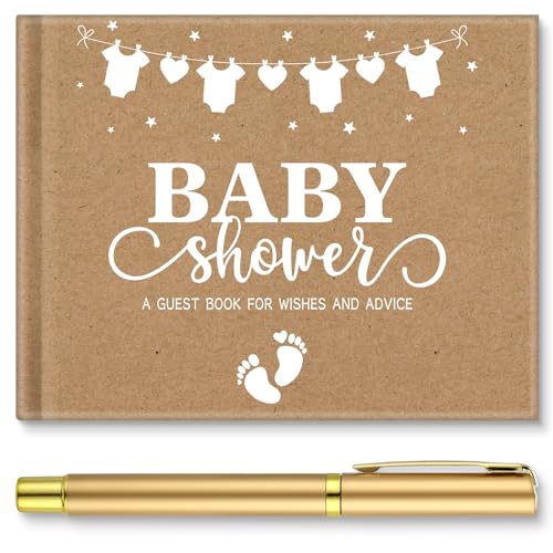 Image of Fuyoooo Kraft Paper Baby Shower Guest Book Baby Shower Sign in Guest Book Reception with Sonogram Page Keepsake Includes Gold Pen Table Card and Adhesive Photo Corner for Birthday