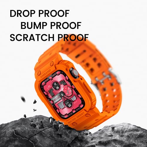 Image of amBand Compatible for Apple Watch Band 45mm 44mm 42mm with Bumper Case, Clear Cute Women Strap for iWatch SE 3 SE 2nd SE Series 9 8 7 6 5 4 3 2, Sport Jelly Protective Cases Protector, Orange
