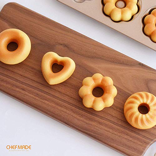 CHEFMADE Donut Mold Cake Pan, 12-Cavity Non-Stick Pattern Doughnut Bakeware for Oven Baking (Champagne Gold) by CHEFMADE - Image 5
